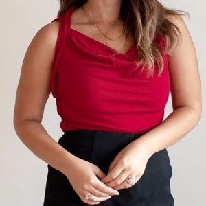 BCBG Red ribbed Cowl Neck tank NWT
